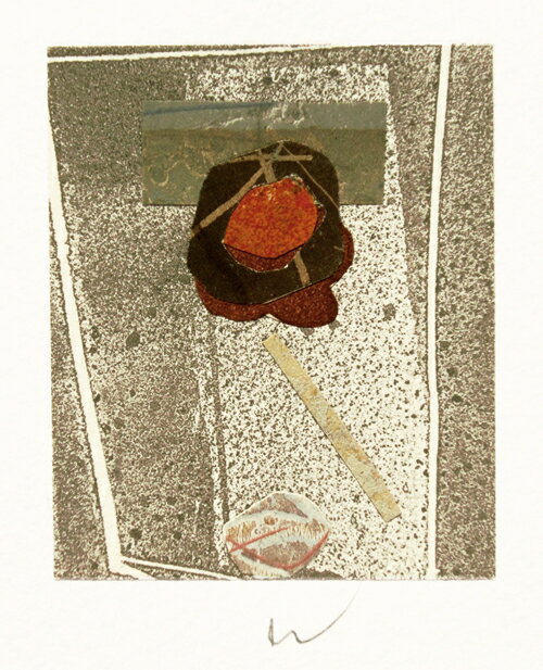 山本正文、秋の花園-、版画/銅版画+コラージュ