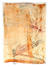 版画/油性木版、コラージュ、手彩 白駒一樹 T-Garden2012-07 現代アート 抽象 送料無料