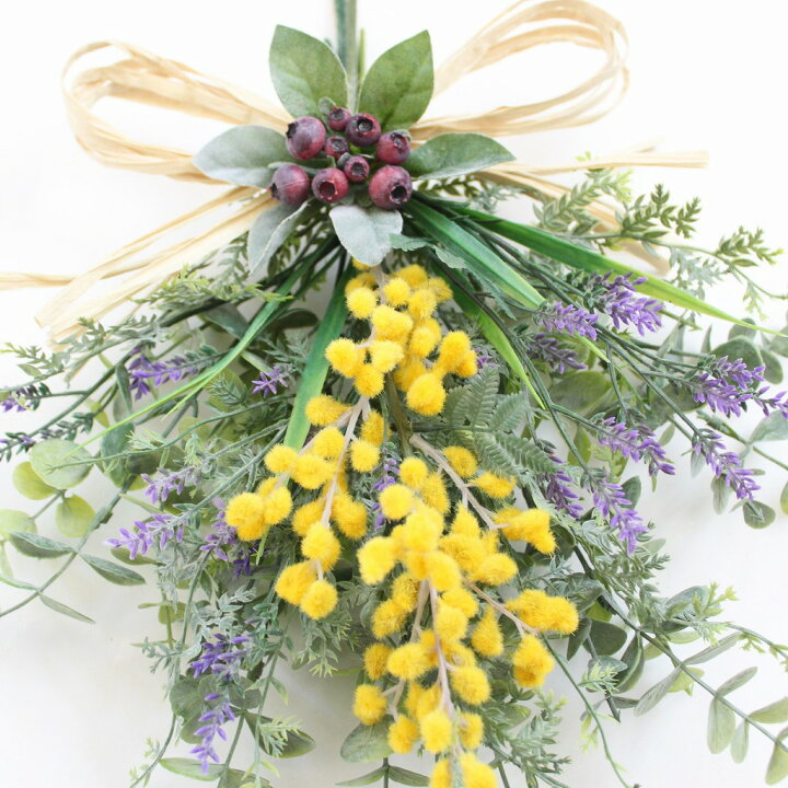 楽天市場 ミモザ ラベンダー ユーカリ リース ミニスワッグ 玄関 造花 フラワーリース グランドグルー