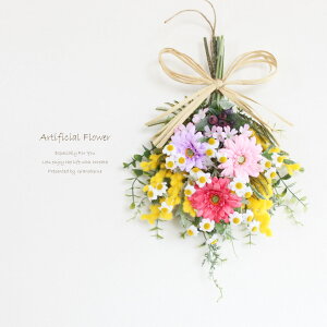 ガーベラ ミモザ リース スワッグ リース 玄関飾り おしゃれ