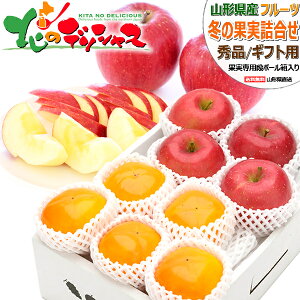 【出荷間近】山形県産 冬の果実 2色詰め合わせ Bセット サンふじ&庄内柿 (秀品/ギフト用) 秋の味覚 りんご 柿 2kg 3kg 5kg 冬ギフト お歳暮 ギフト 贈り物 贈答 お祝 お礼 お返し 内祝い プレゼ