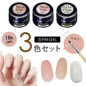 ◆PREGEL プリジェル ジェルネイル カラージェル3色＋ブラシセット 100ベースホワイト/825ヌードベージュ/827ヌードピンク キット【ネコポス対応】