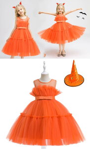 ハロウィン 衣装 子供 子供ドレス ハロウィン コスプレ 可愛い コスチューム ワンピース コスプレ衣装 ドレス 120cm ハロウィン 女の子 2点セット カボチャ 魔女 100cm 110cm 130cm 140cm 150cm