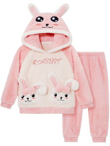 キッズパジャマ 耳付き 長袖 ルームウェア ウサギ フード付き ピンク 子供パジャマ 女の子 寝巻き 冬 かわいい おしゃれ子ども ふわふわ 裏起毛 可愛い 韓国 上下セット 部屋着 誕生日 プレ