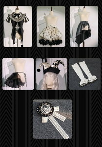 ロリータ コスチューム ハロウィン ピエロ風 ブラウス スカート パンツ 7点セット ゴシック リボン レディース ゴスロリ 暗黒風 ロリィタファッション 長袖 フリル コスプレ 衣装 洋服 可愛