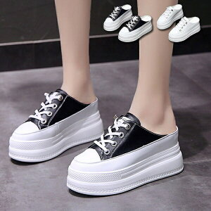ミュール スニーカー 厚底 スリッポン 脱ぎ履きラク 白 黒 ウォーキングシューズ レディース 靴 シューズ スリッパ かかとなし ローカット レースアップ 春夏 通勤 通学 定番 ベーシック22.0/2