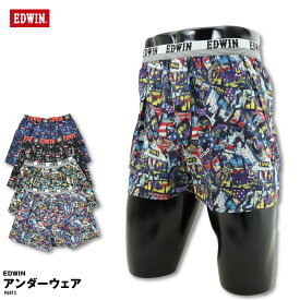 EDWIN エドウィン トランクス 布帛 前開き パンツ インナー 肌着 紳士 メンズ 綿 カジュアル ブランド ロゴ オシャレ