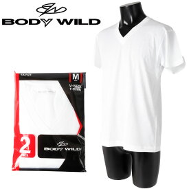 BODY WILD ボディーワイルド Vネック 半袖 Tシャツ インナー 2枚組 綿100% メンズ 紳士 2P 抗菌 防臭 天竺素材 サイドシームレス設計 bw5015a ホワイト