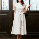 ポンヌフ ワンピース センターフロント フリル リボンベルト配色 パイピング リネンベージュ BA1010 Pont Neuf 大人かわいい服 ミセス レディース キレイメ 30代 40代 50代 60代 大人スタイル 若見え 大人スタイル 服