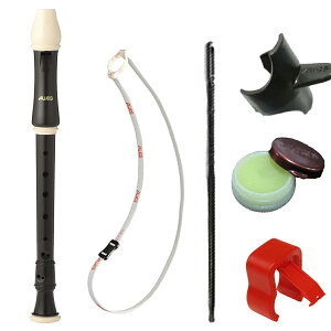 アウロス小物セット&消音器セット AULOS ソプラノリコーダー 204A(G)+指かけ こげ茶+掃除棒+グリス+NS-S+Sordinella