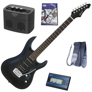 セイコーチューナー&アンプ&教則セット!AriaProII エレキギター MAC-STD MBK+SAT10L+ギターストラップ+AG-05 BK+教則DVD