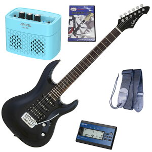 セイコーチューナー&アンプ&教則セット!AriaProII エレキギター MAC-STD MBK+SAT10L+ギターストラップ+AG-05 BL+教則DVD