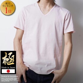 【春物セール】 極 カットソー 楽天ランキング1位 日本製 半袖カットソー ピンク カラー Vネック デザイン カットソー Tシャツ メンズ