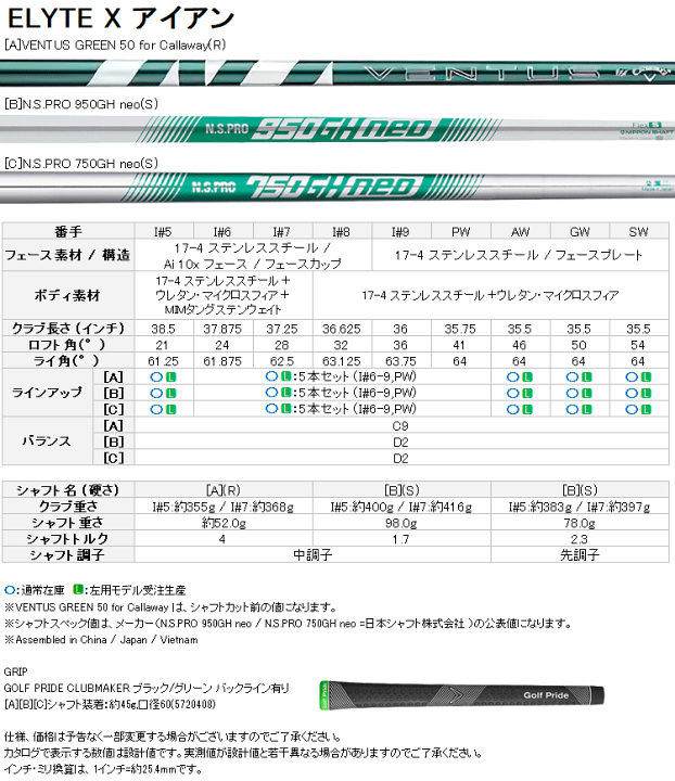 新品　Callway ELYTE X アイアン 5本2025モデル 日本正規品 Callaway（キャロウェイ） 日本正規品 ELYTE X(エリート エックス