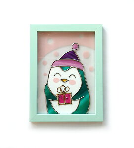 ペンギンサンタさん クリスマスアート ステンドグラス風 おしゃれ かわいい インテリア ギフト プレゼント 手作り ハンドメイド オリジナル