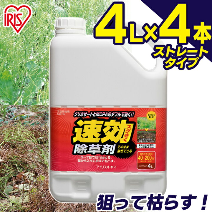 楽天市場 シャワーヘッド 4個セット 除草剤 速効除草剤 4l Sjs 4l シャワータイプ ストレートタイプ除草 4ｌ 4リット 草 雑草 速効 庭 手入れ 雑草 液状 ストレート シャワー 根 草木 工場 敷地 多年生 非農耕地 スギナ アイリスオーヤマ 強力 Garden Living
