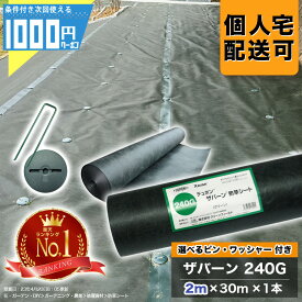 【7/20は当選確率2分の1!最大100%ポイントキャッシュバック】【最大2000円OFFクーポン19日20時〜】[楽天1位受賞]1000円クーポン付 ザバーン 240Gグリーン 2m×30m 1本 ＋選べる ピン＋ワッシャー 各100個セット 防草シート シート グリーンフィールド XA-240G2.0【GF】