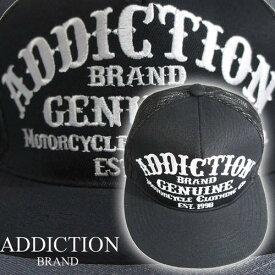 アディクション 刺繍 キャップ 帽子 CAP【ADDICTION ブラックメッシュ】黒 メッシュキャップ メンズ バイク ホットロッド