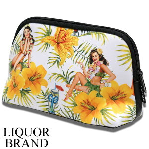 【LIQUOR BRAND】ポーチ【ティキ タイム】リカーブランド かまぼこ型の立体ポーチ ヨコ20cm 化粧ポーチ 小物入れ ハワイ ピンアップガール