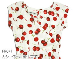 ロカビリー・ワンピース(チェリー・カシュクール風)白【ロックンロールファッションパーティードレスダンス50's60'sオールディーズ全円360度フレアスカートサーキュラースカートひざ下丈ミディアム丈】