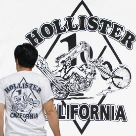 【M】バイカーTシャツ・HOLLISTER CALIFORNIA・ホリスターカリフォルニア(半袖Tシャツ)白 チョッパー ロングフォーク ロカビリー ハーレー アメリカンバイク アメカジ ストリート メンズ レディース 男性