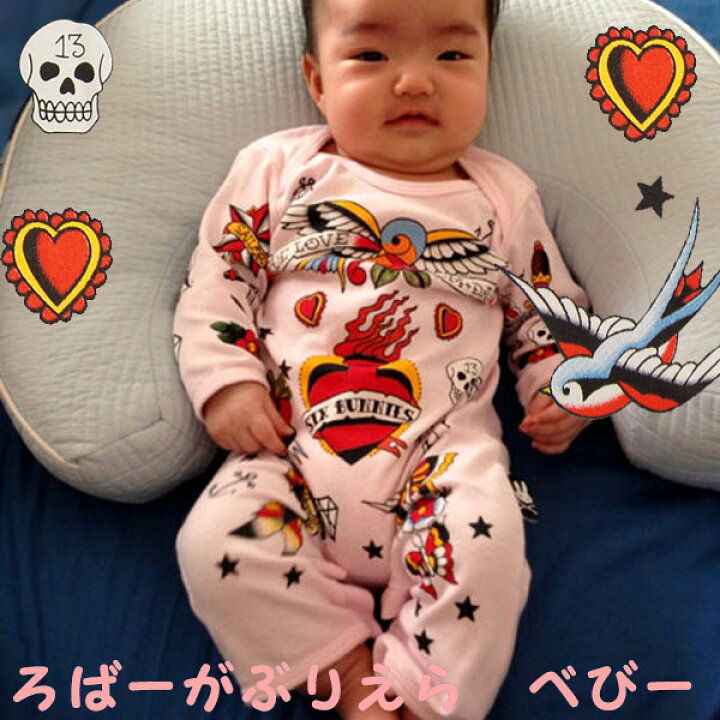 楽天市場 長袖ベビー服 ロンパース カバーオール オールドスクール ピンク 長袖 女の子 60cm 70cm ベビー 赤ちゃん 服 出産祝い ギフト プレゼント 可愛い タトゥー ハート スワロー ロック ロカビリーだぜbaby シックス バニーズ Six Bunnies Robber Gabriela