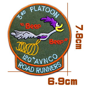 アメカジワッペン アップリケ パッチ【ロードランナー・第3小隊】アイロン接着 刺繍 ワッペン ミリタリー風パッチ 3RD PLATOON アニマル 鳥 アメ車 ホットロッド 糊付き 装飾材料 通販 アイロ