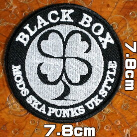 刺繍アイロンワッペン【ブラックボックス、四つ葉のクローバー BLACK BOX】モッズ スカ パンク UKスタイル 音楽カルチャー UKストリートカルチャー 英語 スラング アップリケ パッチ 文字 メッセージ wappen patch
