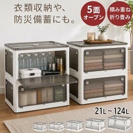 中身が見える 蓋付き折りたたみ収納ボックス 折りたたみコンテナ 幅40/幅47/幅51/幅60/幅73cm 単品/2個/3個/4個/5個/6個/7個セット おもちゃ入れ カラーボックス 小型 ストッカー 重ねる収納 扉付き ロック付き 5面開き 横から取り出せる