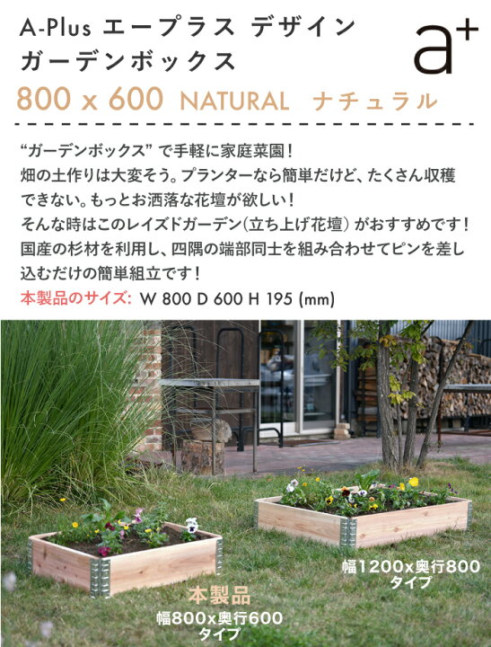 楽天市場 クーポン有 ガーデンボックス 800x600 ナチュラル Ad 0806nl A Plus エープラス Garden Box 80cm 60cm Natural 木製 プランター ガーデンベッド レイズドベッド レイズドガーデン 立ち上げ花壇 家庭菜園 野菜 ハーブ ガーデニング 組立式 Aplus 国産 杉 日本