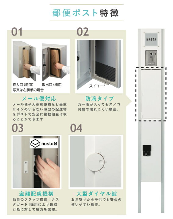 楽天市場】ナスタ 門柱ユニット LED照明・表札付 ポスト+宅配ボックス+ 