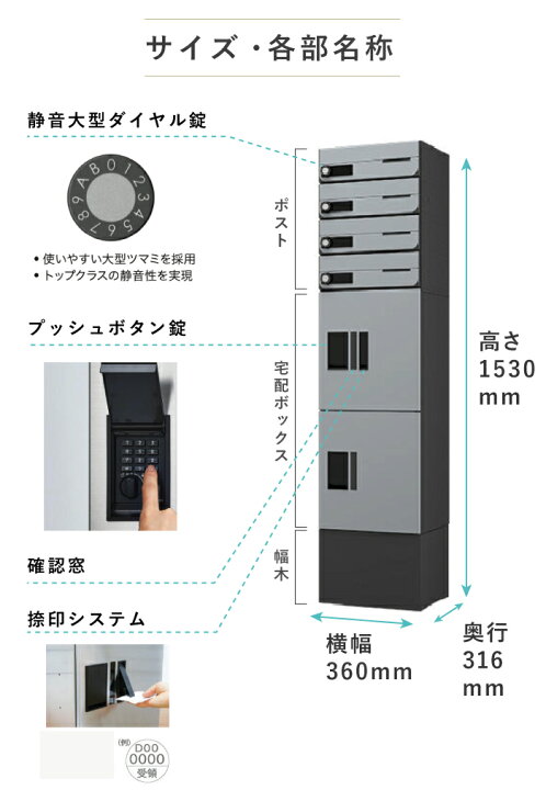 楽天市場】ナスタ 集合住宅向け ポスト+宅配ボックス 4世帯用 D-ALL 