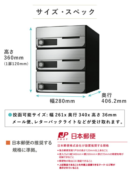 楽天市場】ナスタ 郵便ポスト D-ALL 3戸 屋内仕様 集合住宅ポスト 品番 