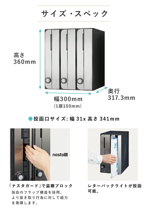 楽天市場】ナスタ 郵便ポスト D-ALL 3戸 屋内仕様 集合住宅ポスト（KS 