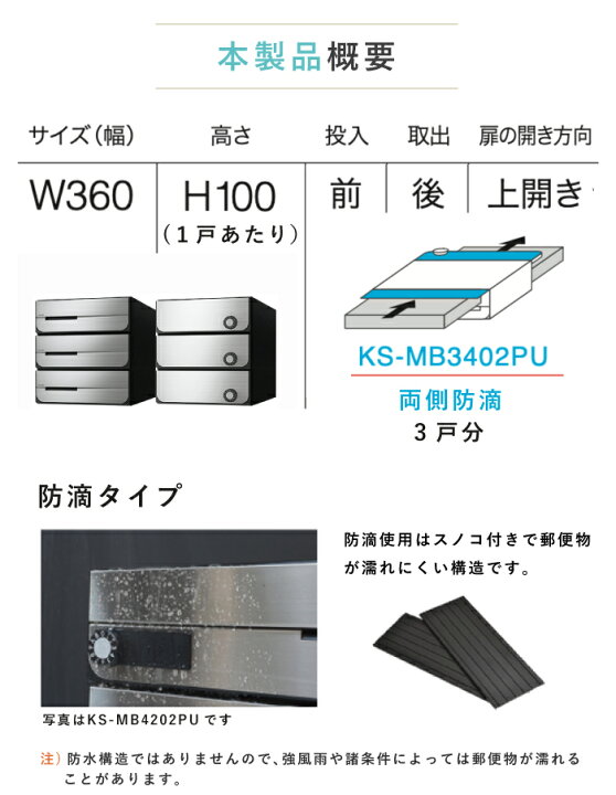 楽天市場】ナスタ 郵便ポスト D-ALL 3戸 両側防滴 集合住宅ポスト 前入 
