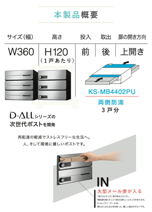 新品未使用】郵便ポスト 静音大型ダイヤル錠 ポスト 3戸用 屋内/屋外可 