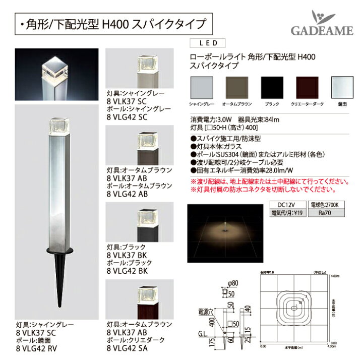 楽天市場】ローポールライト H400 スパイクタイプ 下配光型 角形 灯具+  