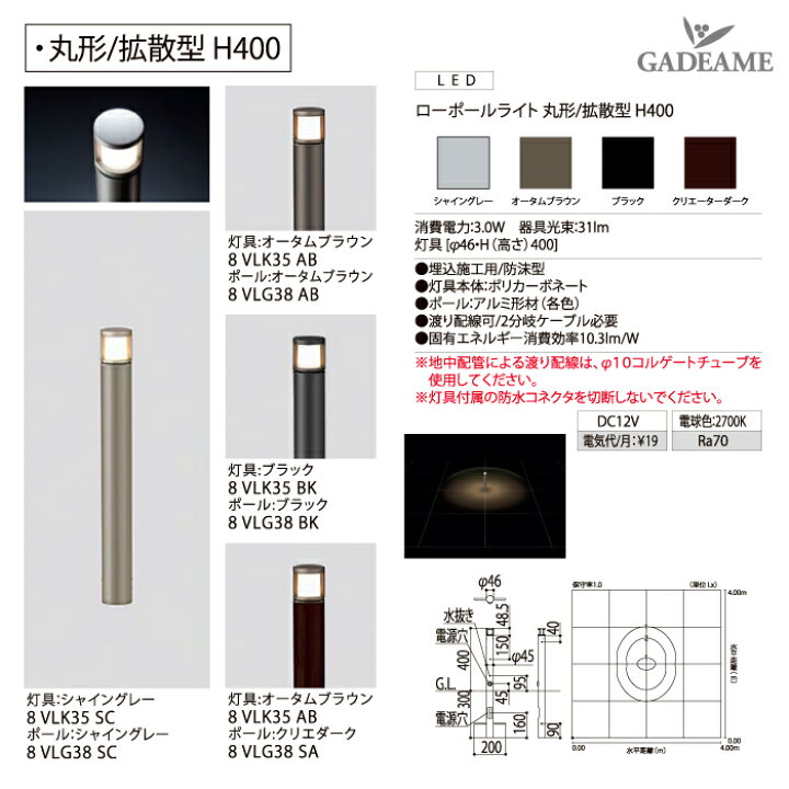 楽天市場】ローポールライト H400 拡散型 丸形 灯具＋ポールセット 