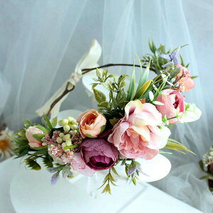 花冠 ウエディング ヘッドドレス 髪飾り 花冠 ラインストーンヘッドドレス ウエディング 高級造花 花かんむり 結婚式 ブライダルドレス花冠 ヘッドアクセサリー パーティー 二次会 にぴっ