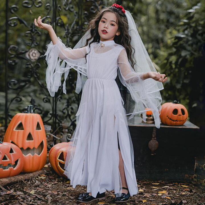楽天市場 即納 ハロウィン 衣装ゾンビ 子供 キッズ 女の子 花嫁ゾンビ コスプレコスチューム ゴスブライド セレブ鬼嫁 コスプレ ゾンビ おに エンゼル お姫様 幽霊 コスチューム 仮装 パーティー ステージ 舞台演出服 お化け屋敷変身 イベント 学園祭 文化祭 余興