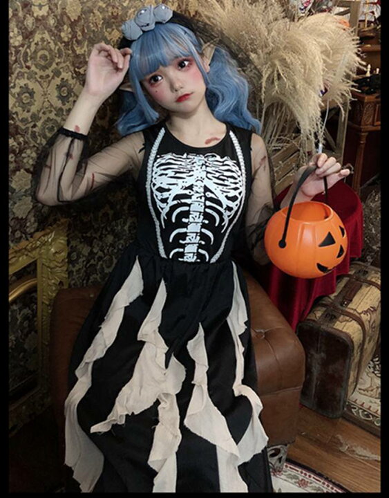 ハロウィン衣装 ホラー 骸骨 大人 女性 巫女 幽霊 死神 スケルトン コスプレ 仮装 通販