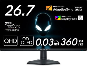 Dell AW2725DF 27�C���` �L�@EL Alienware �Q�[�~���O���j�^�[(QHD/QD-OLED/DP1.4×2,HDMI×1/DCI-P3 99.3%/�c����],��������/0.03ms/360Hz/FreeSync Premium Pro,DisplayHDR TrueBlack 400) �y�V�i�z