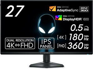 Dell AW2725QF 27�C���` �f���A���𑜓x(4K/FHD) Alienware �Q�[�~���O���j�^�[(3�N�ԕۏ�/IPS,�����/DP1.4x1,HDMI2.1x2/DCI-P3 95%/�c����],��������/0.5ms,360Hz(FHD),180Hz(4K),G-SYNC Compatible,DisplayHDR 600) �y�V�i�z