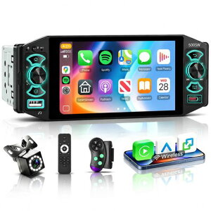5 �C���` IPS �^�b�`�X�N���[������ 1DIN �J�[�X�e���I ���C�����X CarPlay/Android Auto�A�~���[�����N�Ή�Bluetooth�AFM/AM/RDS ���W�I�A10 �o���h�C�R���C�U�[�A�X�e�A�����O�X�C�b�`�Ή�