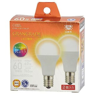 �I�[���d�@ LED�d�����` E17 60�`����/60W���� �d���F Ra93�����F �����Ή� �f�M�ގ{�H���Ή� �~�j�N���v�g���` 5�N�ۏ� 2�� LDA6L-G-E17 RA 2P 06-5566 OHM