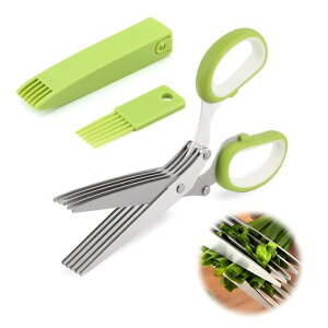 CathyKezianハーブはさみ3点セットハーブカッターはさみ5枚刃グリーンカッターツール野菜切削用キッチン鋭いステンレススチールブレード付きブラック楽なハーブ万能必須のキッチン&クッ…