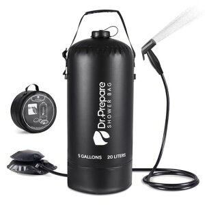 DR.PREPAREポータブルシャワー簡易シャワーアウトドアシャワー手動加圧式キャンプ海ポンプソーラー加熱防災20Lタンクブラック
