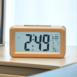デジタル目覚まし時計電池式木製置き時計温度検出電子時計持ち運びが容易、寝室、ベッドサイドテーブル、机、オフィス、子供、家族に適しています(ブラウン)