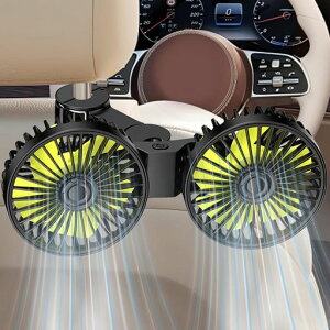 DoubleQ車載扇風機車用ファン空気循環双頭車載ファン360°角度調整可能ツーファンタイプUSB給電DC扇風機3段階風量低騒音DCモーターヘッドレストファン後部座席に送風取付簡単1.8m長配線クリ…