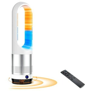 セラミックヒーター【冬新定番・羽根なし・?暖兼用】ヒーター暖房器具省エネ電気3段階温風+8段階送風100°首振り9Hタイマー静音DCモーター節電リモコン操作?暖房40W/1100W大風量速暖過熱…